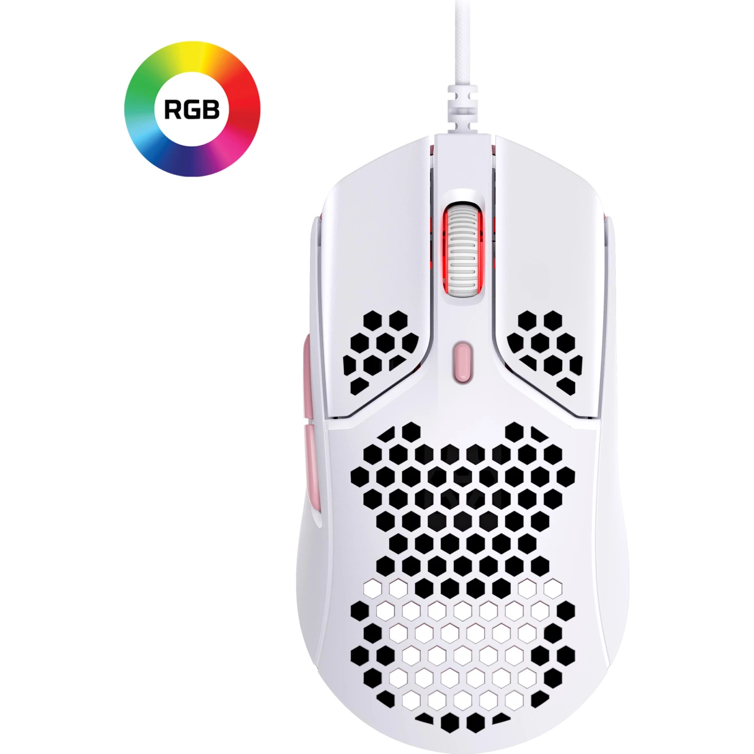 HyperX Pulsefire Haste Wired Lightweight RGB Gaming Mouse White/Pink - Image 3