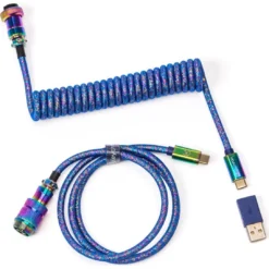 Keychron Premium Coiled Aviator Cable - Straight Rainbow Plated Blue