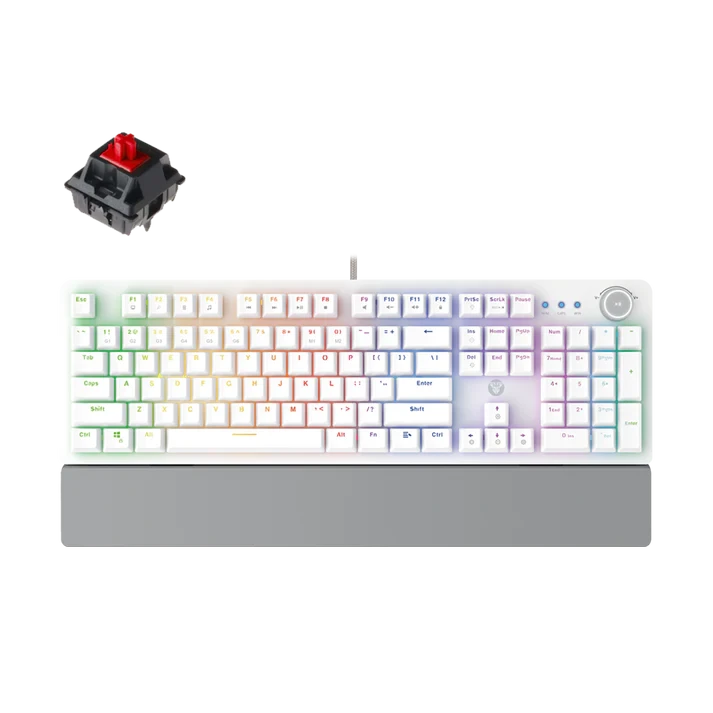 Fantech Gaming PC Mechanical Keyboard LED Backlit Anti-Ghostong Key With Knob And Wrist Rest - White (Red Switch)