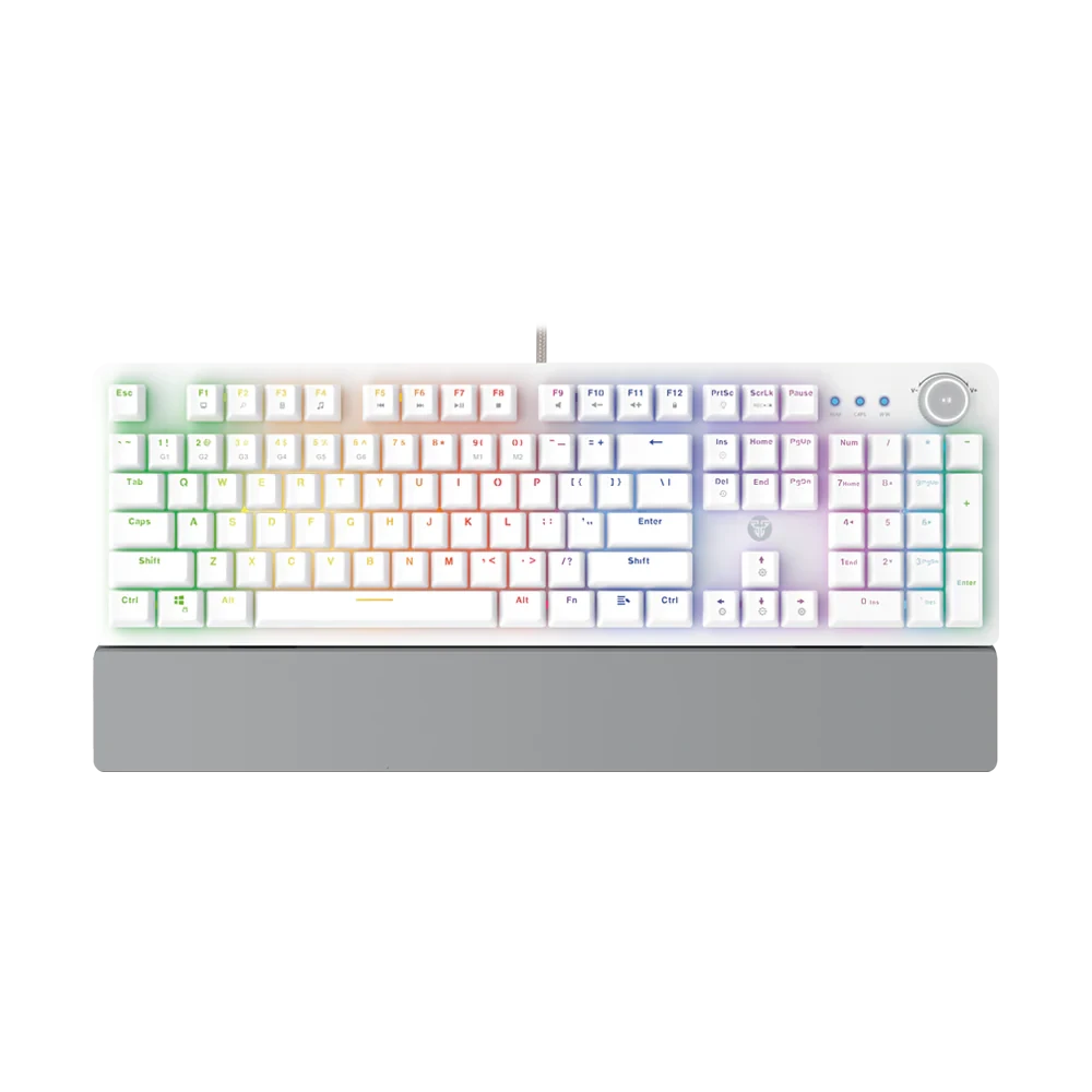 Fantech Gaming PC Mechanical Keyboard LED Backlit Anti-Ghostong Key With Knob And Wrist Rest - White (Red Switch) - Image 3