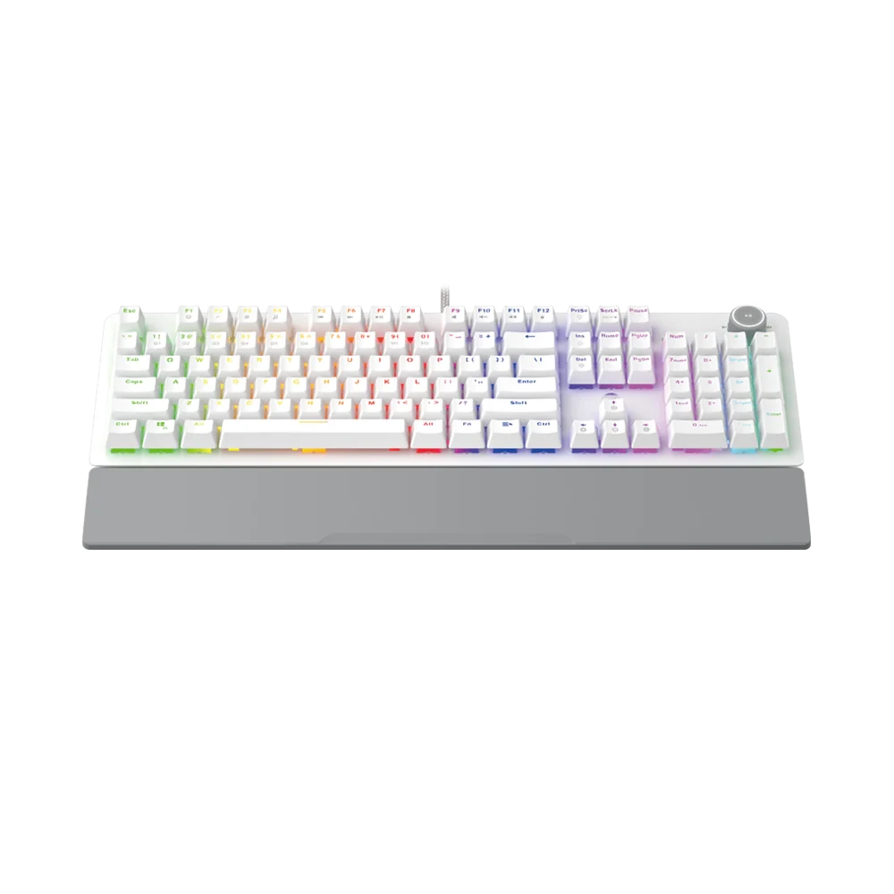 Fantech Gaming PC Mechanical Keyboard LED Backlit Anti-Ghostong Key With Knob And Wrist Rest - White (Red Switch) - Image 2